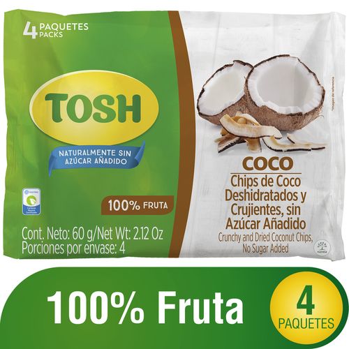 Pasabocas Chips de Fruta Tosh Coco Multiempaque x 4 unidades