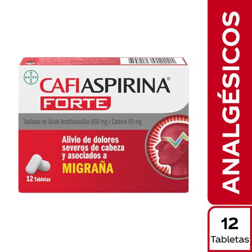 CafiAspirina Forte Ácido Acetilsalicílico 65mg Cafeína x 12 tabletas