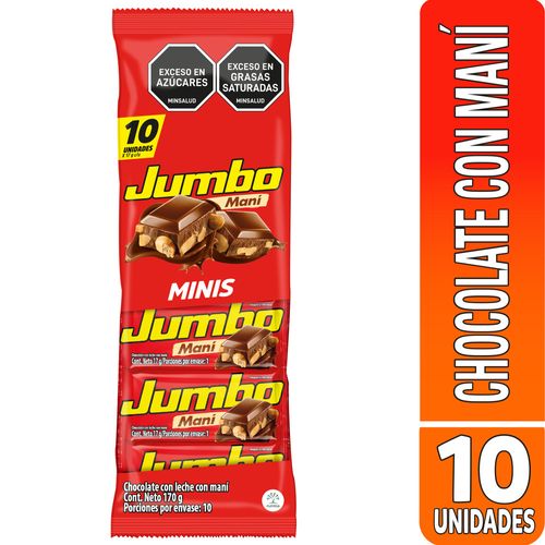 Chocolatina Jumbo Maní Mini Bolsa x 10 unidades