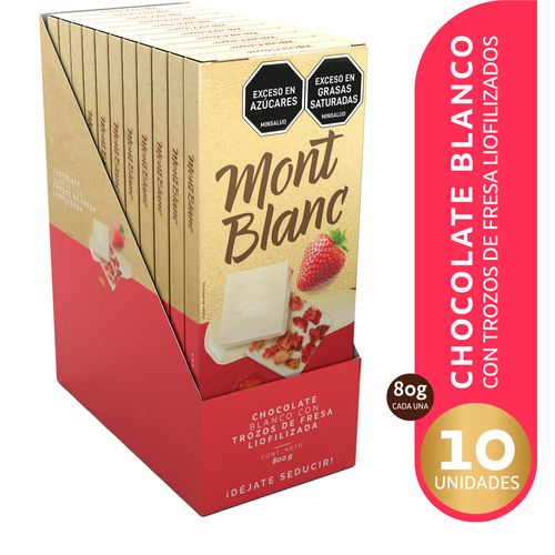 Chocolates Montblanc Chocolate Blanco con trozos de Fresa x 10 unidades