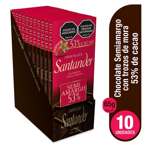 Chocolatina Santander Barra Semi Sweet con Trozos de Mora 53% cacao