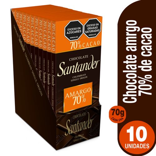 Chocolatina Santander Barra dark Chocolate 70% cacao