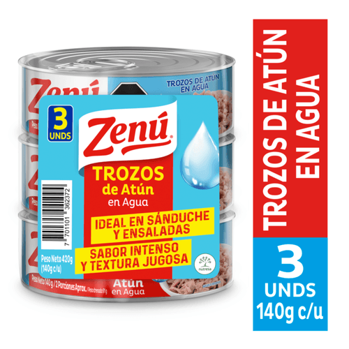Tripack Trozos atún ZENU en agua