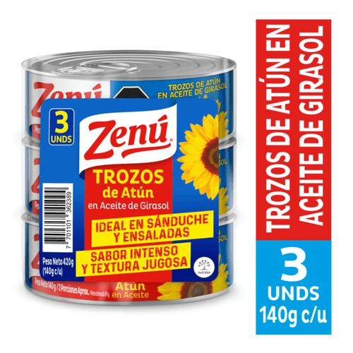 Tripack Trozos atún Zenú en Aceite de Girasol